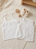 White Mulmul Vest & Jhabla Combo Set-Pack of 2