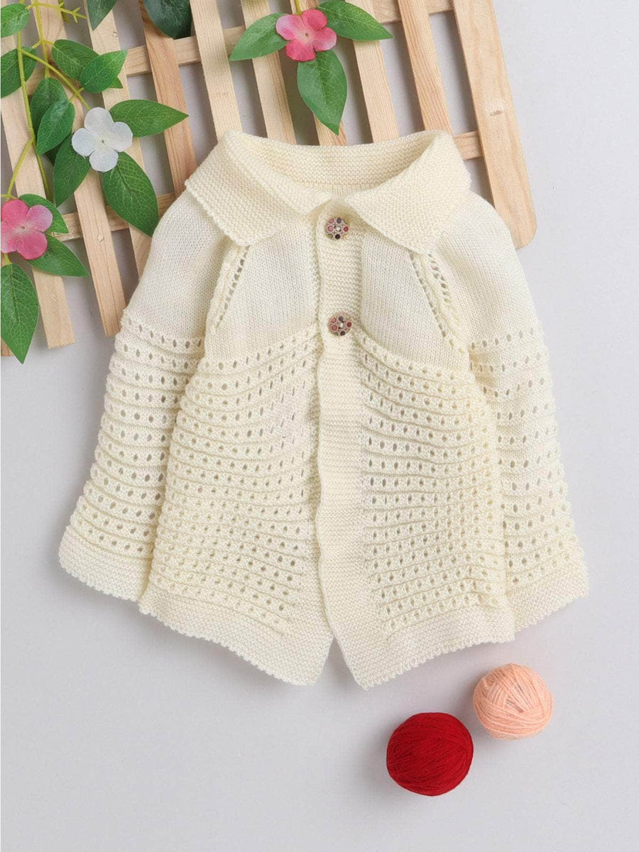 Cream woollen baby cardigan for newborn 0-3 months by Little Angels