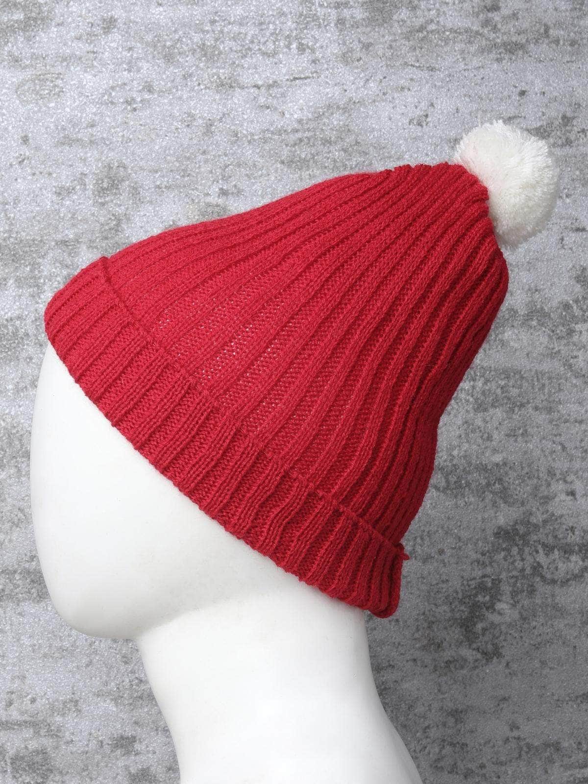 Little Angels Ribbed Pom Pom Cold Weather Cap Beanie Ribbed Pom Pom Cold Weather Cap 5-12Yr / Red