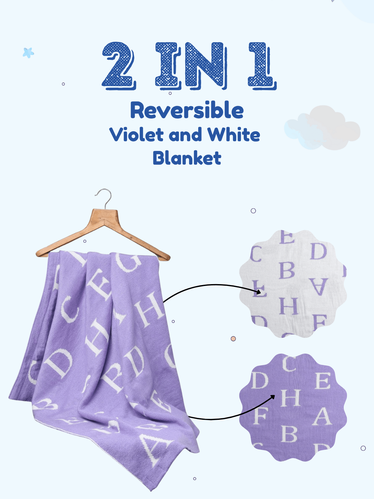 Little Angels Little Angels Reversible Blanket Woollen Perfect Nursery Essential with ABC Cartoon Design Violet & White Blanket Blanket & Swaddle 2 in 1 Purple & White Reversible ABC Cartoon Design Blanket 0-2Y / Violet & White / Baby Wool