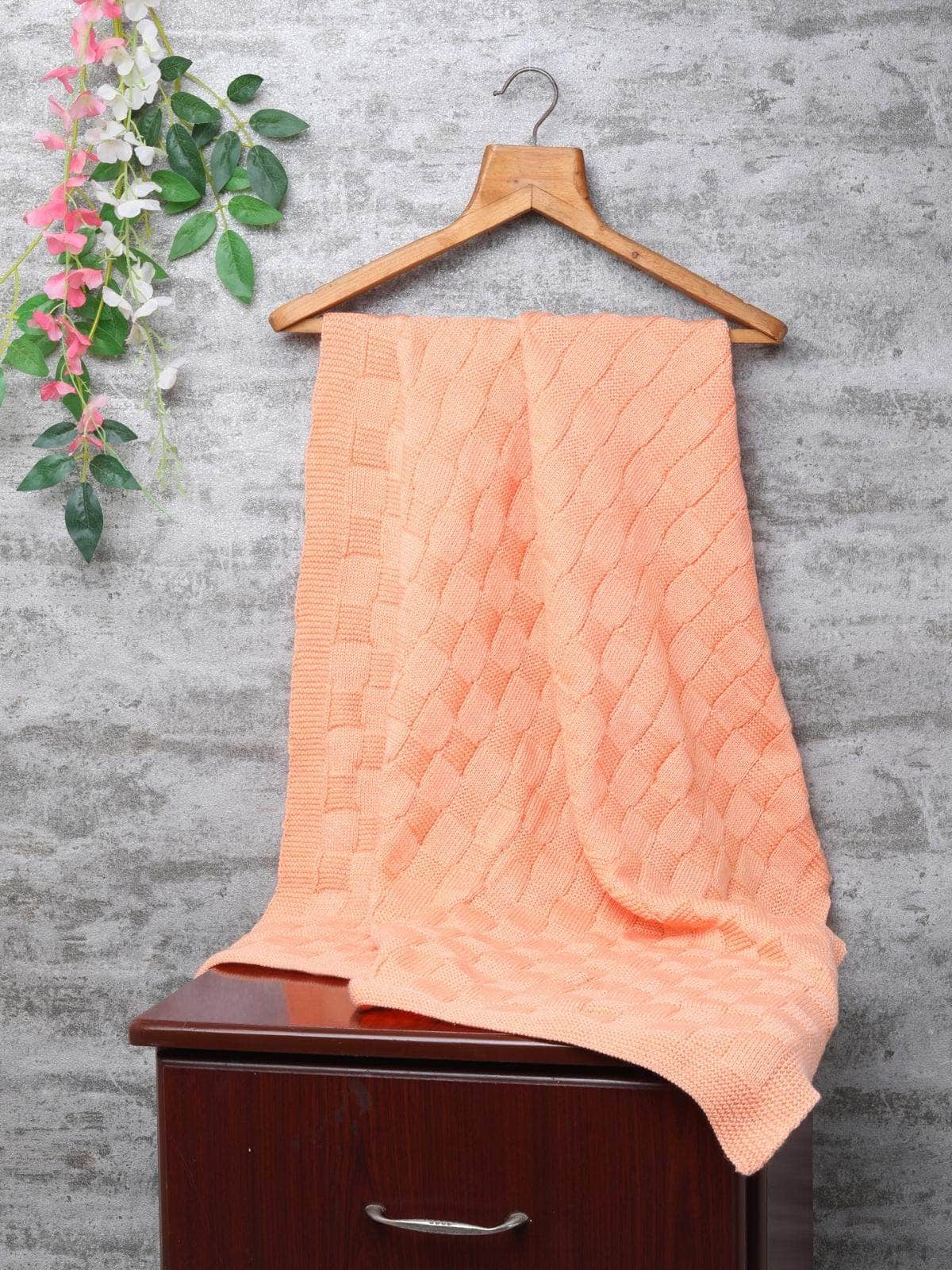 Little Angels Little Angels Baby Blanket Woollen Perfect Nursery Essential with Checkered Design Blanket Blanket & Swaddle Peachy Dreams in Cozy Squares 0-2Y / Peach / Baby Wool