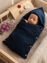 Little Angels Little Angels 1 Pc Swaddle Basketweave Woollen Navy Swaddle For Baby Boys Blanket & Swaddle Peekaboo Snuggles, Buttoned Love Swaddle 0-12M / Navy / Soft Wool