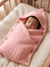 Little Angels Little Angels 1 Pc Swaddle Basketweave Woollen Pink Swaddle For Baby Girls Blanket & Swaddle Peekaboo Snuggles, Buttoned Love Swaddle 0-1Y / Pink / Wool