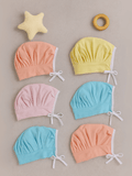 Little Angels Little Angels Cotton Solid Tie-Knot Pack of 6 Cap For Baby Boys and Baby Girls Cap & Nappy Vibrant Hues Cap Set