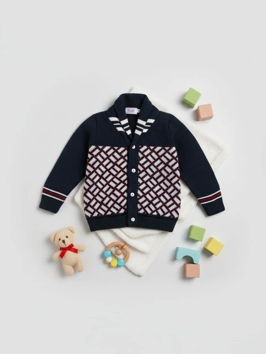 Navy striped woollen baby cardigan for baby 3 months to 2 years by Little Angels