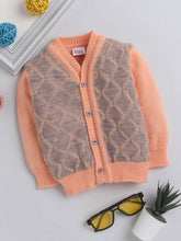 Little Angels Little Angels Baby Wool V-Neck Full Sleeves Textured Triangle Cardigan Sweater For Baby Boys and Girls Cardigan Dapper & Toasty Knit Cardigan 0-3M / Peach & Grey / Baby Wool