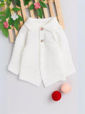 Little Angels Little Angels Baby Wool Collared Neck Full Sleeves Lace Rib Cardigan Sweater For Baby Girls Cardigan Twinkle Pop Eyelet Knit Cardigan 0-3 M / White / Baby Wool