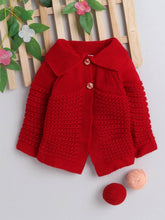 Little Angels Little Angels Baby Wool Collared Neck Full Sleeves Lace Rib Cardigan Sweater For Baby Girls Cardigan Twinkle Pop Eyelet Knit Cardigan 0-3M / Red / Baby Wool