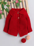 Little Angels Little Angels Baby Wool Collared Neck Full Sleeves Lace Rib Cardigan Sweater For Baby Girls Cardigan Twinkle Pop Eyelet Knit Cardigan 0-3M / Red / Baby Wool