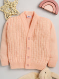 Little Angels Little Angels Baby Wool V-Neck Full Sleeves Basketweave Cardigan Sweater For Baby Girls Cardigan Waffle Warmth Wonder Basketweave Cardigan 0-3M / Peach / Baby Wool