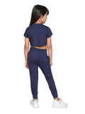 Little Angels Little Angels Crew Neck Half Sleeves Navy Cotton Printed Crop Top with Joggers For Baby Girls Co-ords Dream & Shine Unicorn Print Set