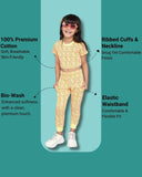 Little Angels Little Angels Crew Neck Short Sleeves Yellow Cotton Printed Crop Top with Joggers For Baby Girls Co-ords Girls Printed Crop Top & Jogger Set – Yellow Casual Co-Ord Outfit
