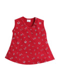 Little Angels Little Angels Scoop Neck Cotton Red Sleeveless Printed Top with Bloomer Set For Baby Girls Co-ords Peekaboo Play Top & Bloomer Set