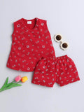 Little Angels Little Angels Scoop Neck Cotton Red Sleeveless Printed Top with Bloomer Set For Baby Girls Co-ords Peekaboo Play Top & Bloomer Set