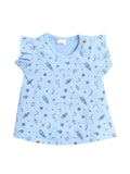 Little Angels Little Angels Round Neck Frill Sleeves Blue Cotton Printed Frock with Pants For Baby Girls Combos Twirl & Tumble Frock with Capri