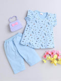 Little Angels Little Angels Round Neck Frill Sleeves Blue Cotton Printed Frock with Pants For Baby Girls Combos Twirl & Tumble Frock with Capri