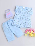 Little Angels Little Angels Round Neck Frill Sleeves Cotton Printed Frock with Pants For Baby Girls Combos Twirl & Tumble Frock with Capri 3-6M / Blue / Cotton