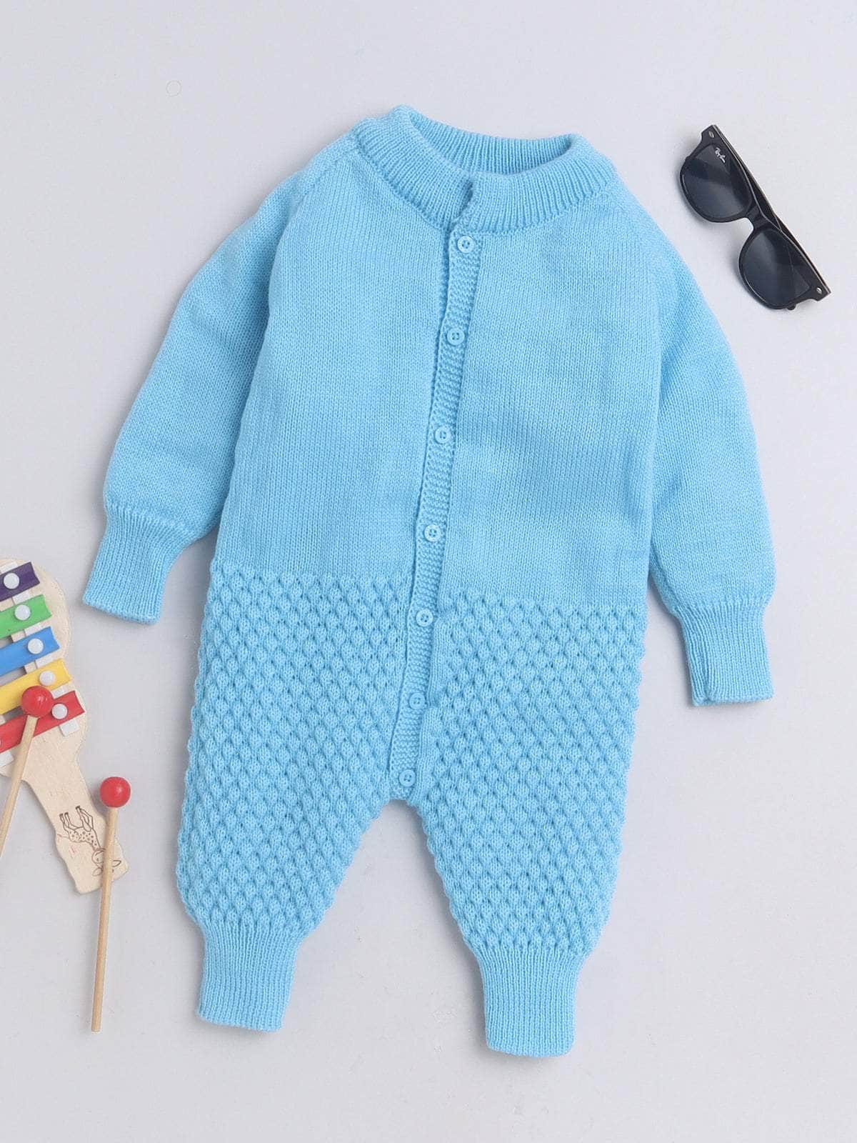 Little Angels Little Angels Baby Rompers - 1 Pcs Woollen Full Sleeves Round Neck Solid for Baby Boys Cozy Blue Adventure Romper 0-3 M / Blue / Wool