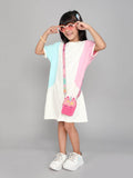 Little Angels Little Angels 1 Pc Dress & Frocks Cotton Round Neck Half Sleeves Color-Block Shift Dress For Baby Girls Dress & Frocks Hop & Pop Play Tee Dress