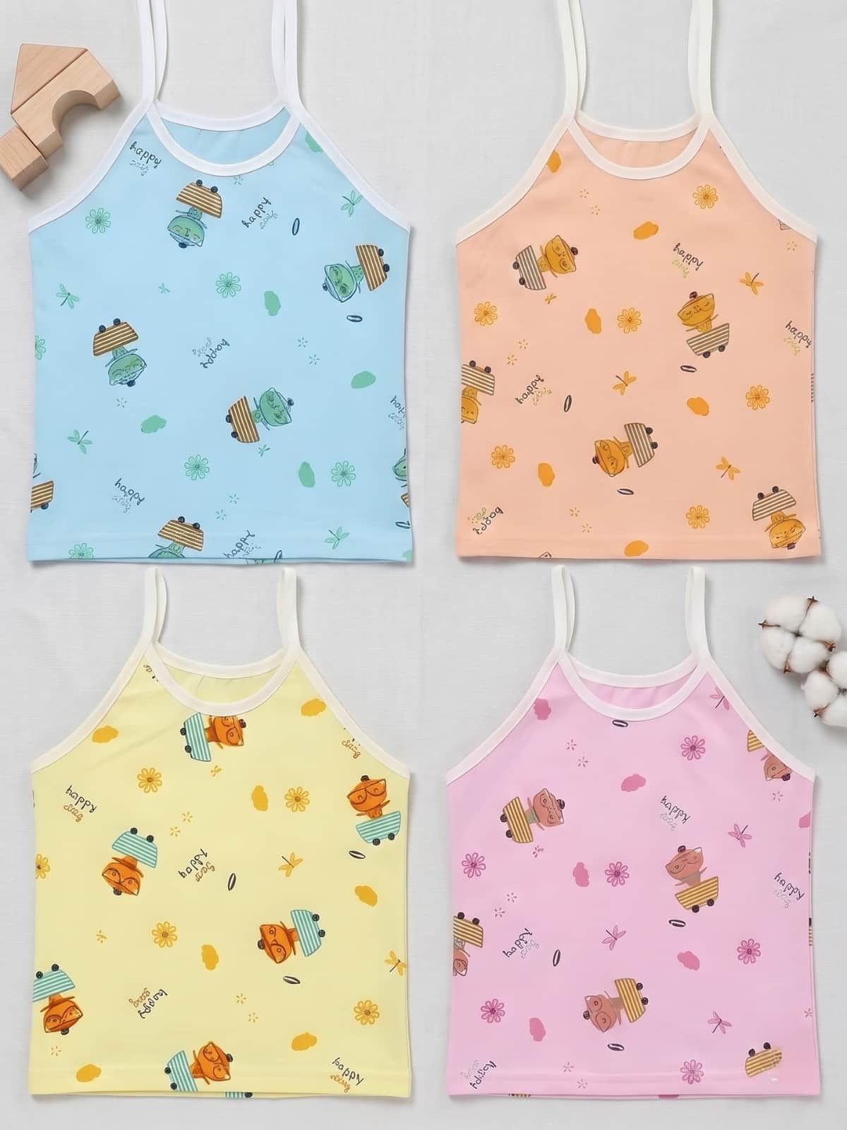 Little Angels Buy Knot Cotton Jhabla for Newborn | My Little Angels Jhabla/Vest Cartoon Print Tie Knot Cotton Baby Vest