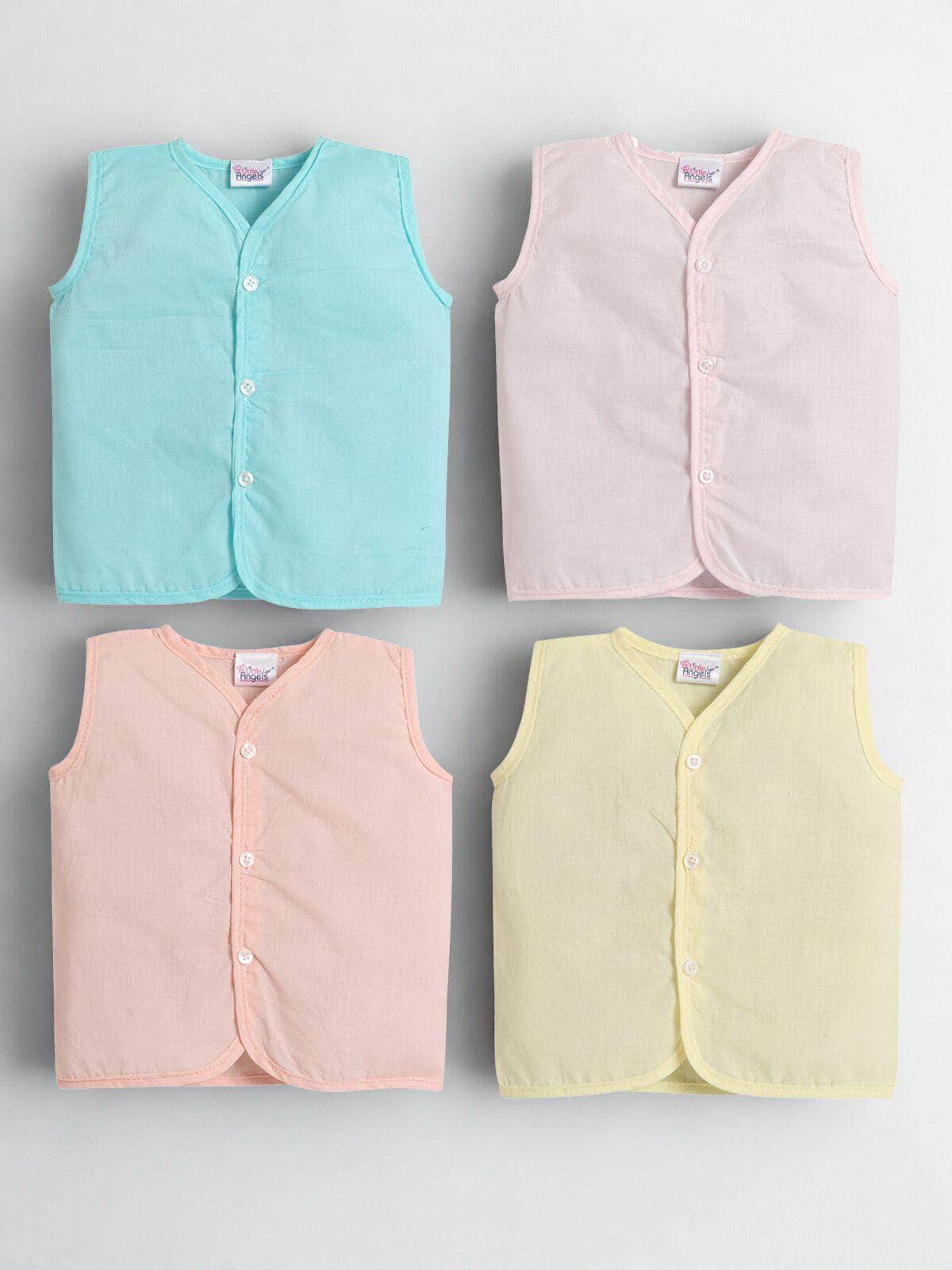 Little Angels Little Angels Pack of 4 Jhabla/Vest Cotton V-Neck Sleeveless Solid Jhablas For Baby Boys and Baby Girls Jhabla/Vest Celestial Comfort Sleeveless Vests