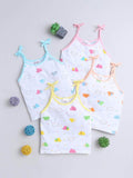 Little Angels Little Angels Cloud Print Tie Knot Vest Pack of 4 Jhabla/Vest Cheerful Clouds Baby vest