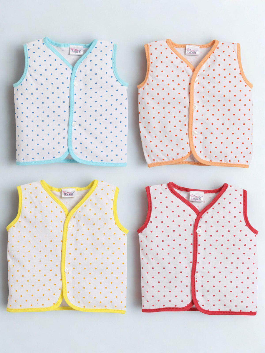 Little Angels Little Angels Pack of 4 Jhabla/Vest Cotton V-Neck Sleeveless Printed Jhablas For Baby Boys and Baby Girls Jhabla/Vest Cosmic Cuddles Sleeveless Vest