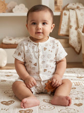 Little Angels Newborn Muslin Cotton Jhabla & Shorts Set | Soft Baby Summer Wear Jhabla/Vest Cute Doodle Print Jhabla & Shorts Set 0-3 M / White / Muslin