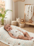 Little Angels Newborn Muslin Jhabla & Nappy Set | Soft Cotton Lion Print Baby Wear Jhabla/Vest Cute Lion Print Muslin Cotton Baby Jhabla & Nappy Set 0-3 M / Yellow / Muslin