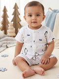 Little Angels Newborn Muslin Jhabla & Shorts Set | Penguin Print Cotton Baby Wear Jhabla/Vest Muslin Cotton Baby Jhabla & Shorts Set-Penguin Print 0-3M / White / Muslin