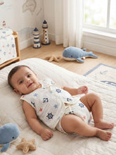 Little Angels Newborn Muslin Jhabla & Nappy Set | Soft Cotton Baby Clothing Jhabla/Vest Nautical Print Muslin Cotton Jhabla & Nappy Set for Newborn 0-3 M / cream / Muslin