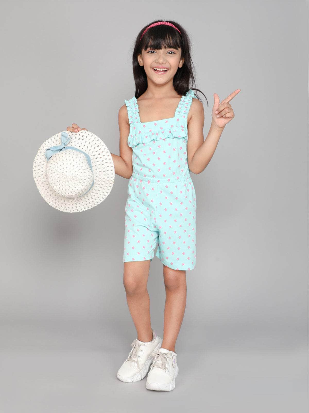 Little Angels Little Angels 1 Pc Jumpsuit Cotton Square Neck Sleeveless Printed Jumpsuit For Girls Jumpsuit Playful Princess Cotton Jumpsuit