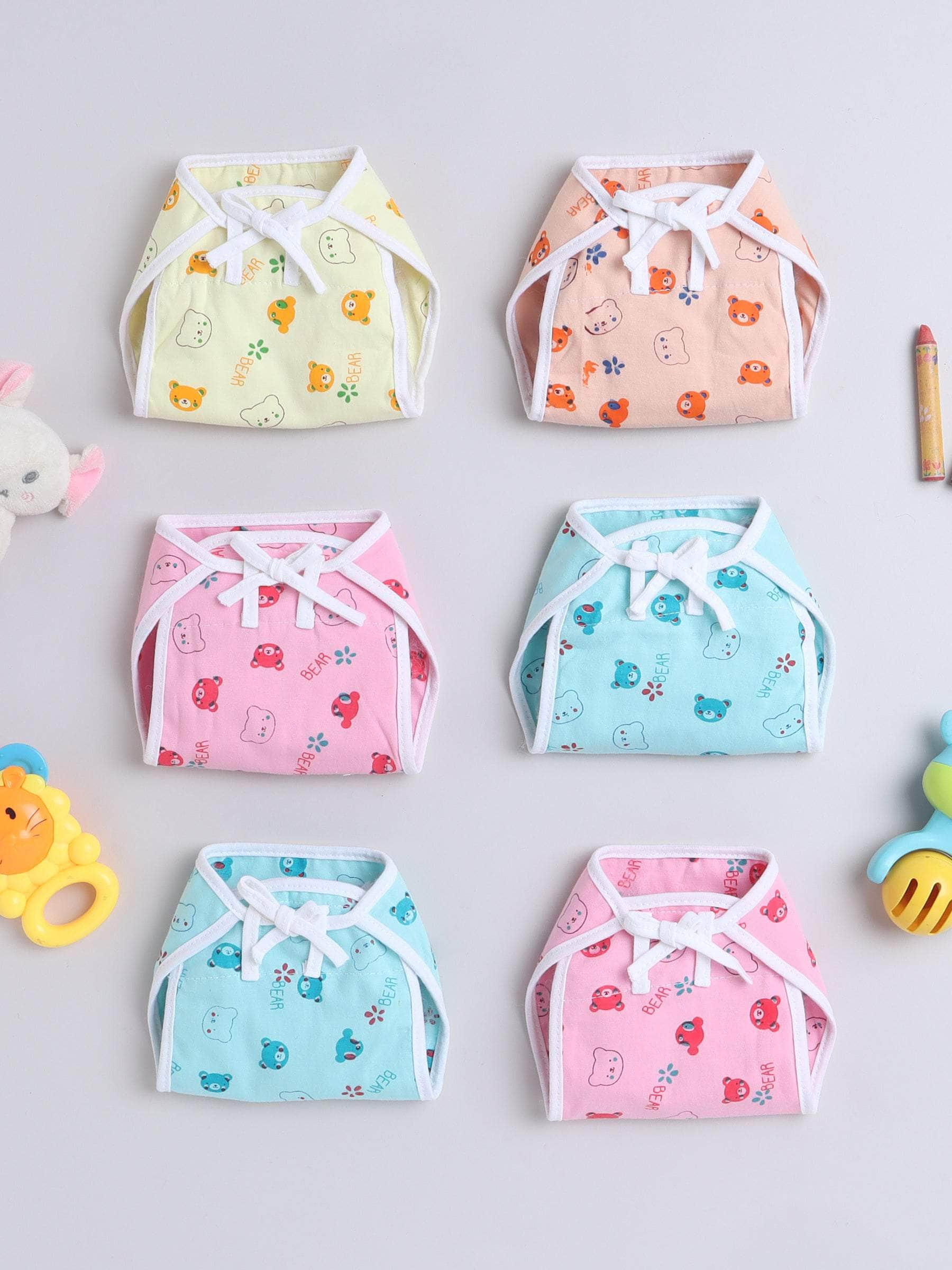 Little Angels Little Angels Teddy Print Nappy / Langot Pack of 6 Nappy/Langot Rainbow Soft Nappy Set - (0-3M)