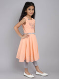 Little Angels Little Angels Girl's Sleeveless Dress Embroidered Cotton Knee-Length Party Wear Fit & Flared Dress with Belt and Leggings Party Wear Embroidered Cotton Fit & Flared Dress with Belt and Leggings