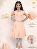 Little Angels Girls Embroidered Peach Dress with Belt & Leggings Party Wear Embroidered Peach Dress Set with Matching Belt & Leggings for Girls
