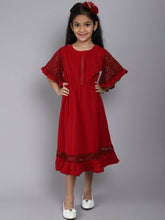 Little Angels Little Angels Girl's Dress Lace Crape Knee-Length Party Wear Fit & Flared Dress Party Wear Flared Sleeves Lace Design Fit & Flared Dress