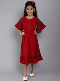 Little Angels Little Angels Girl's Dress Lace Crape Knee-Length Party Wear Fit & Flared Dress Party Wear Flared Sleeves Lace Design Fit & Flared Dress