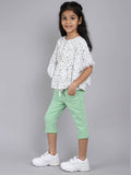 Little Angels Little Angels Girls Cotton Top and Capri Set Round Neck Butterfly Sleeves Printed White 2 Piece Set Party Wear Round Neck Butterfly Sleeves Printed Top and Capri Set
