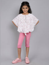 Little Angels Little Angels Girls Cotton Top and Capri Set Round Neck Butterfly Sleeves Printed Pink 2 Piece Set Party Wear Round Neck Butterfly Sleeves Printed Top and Capri Set