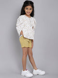Little Angels Little Angels Girls Cotton Top and Shorts Set Round Neck Puff Sleeves Printed Yellow 2 Piece Set Party Wear Round Neck Puff Sleeves Printed Top and Shorts Set