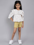 Little Angels Little Angels Girls Cotton Top and Shorts Set Round Neck Puff Sleeves Printed Yellow 2 Piece Set Party Wear Round Neck Puff Sleeves Printed Top and Shorts Set