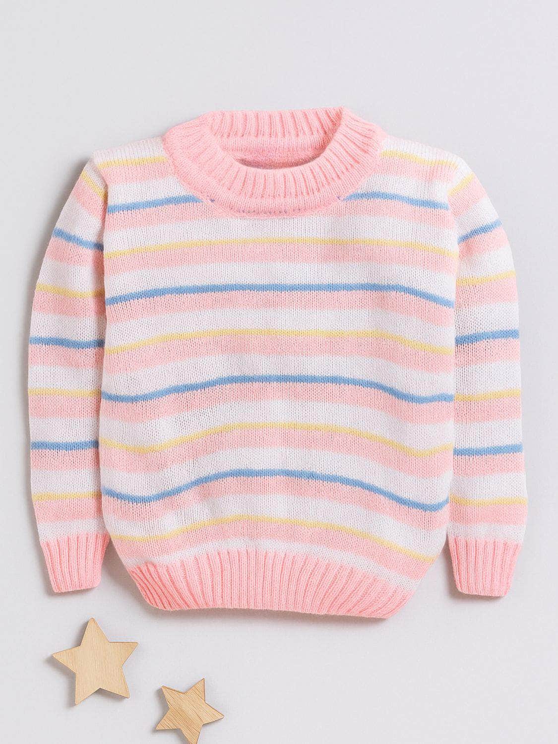 Little Angels Little Angels Baby Wool Round Neck Full Sleeves Striped Pullover Sweater for Baby Boys Pullover Rainbow Snuggles, One Stitch Away Pullover 6-12M / Pink / Baby Wool