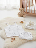 Little Angels Organic Cotton Star Print Baby Top & Bottom Set | Soft & Breathable Newborn Wear Pullover Star Print Cotton Jhabla and Nappy Set (-0-3 Months) 0-3 M / White