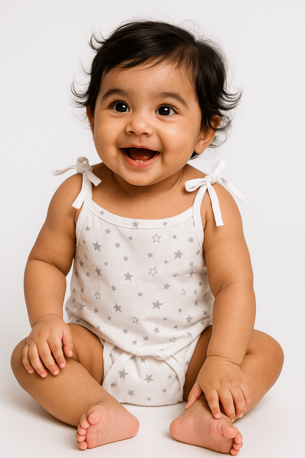 Little Angels Organic Cotton Star Print Baby Top & Bottom Set | Soft & Breathable Newborn Wear Pullover Star Print Cotton Jhabla and Nappy Set (-0-3 Months) 0-3 M / White