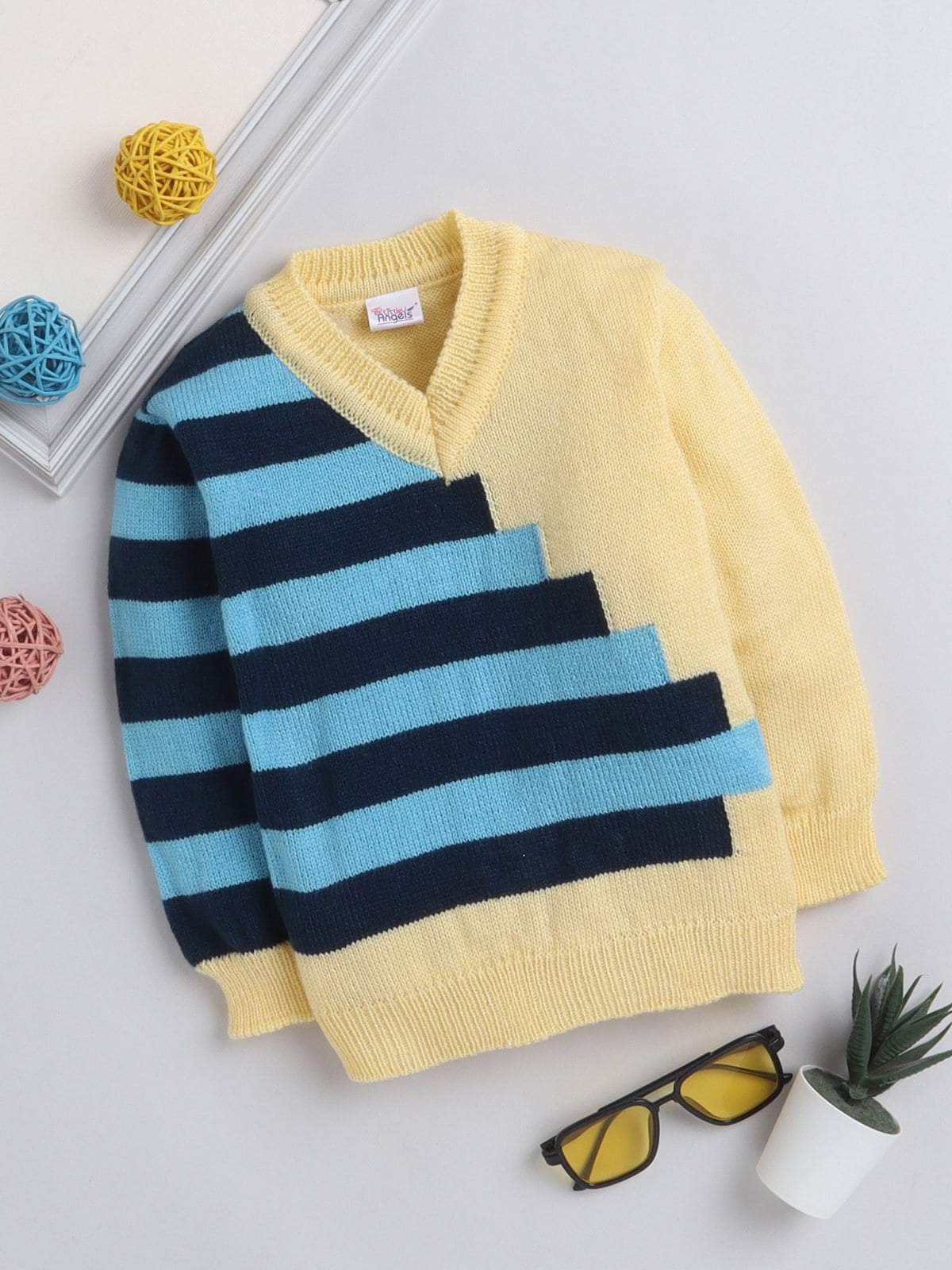 Little Angels Little Angels Baby Wool V-neck Full Sleeves Striped Pullover Sweater For Baby Boys Pullover The Snuggle Stacker Pullover