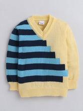 Little Angels Little Angels Baby Wool V-neck Full Sleeves Striped Pullover Sweater For Baby Boys Pullover The Snuggle Stacker Pullover 6-12M / Yellow & Navy / Baby Wool