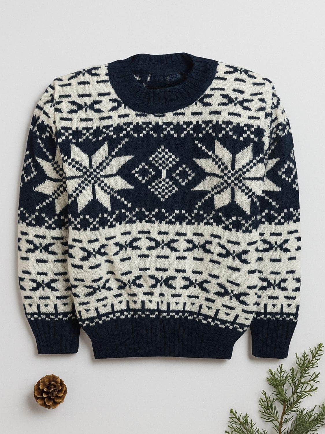 Little Angels Little Angels Baby Wool Round Neck Full Sleeves Striped Pullover Sweater for Baby Boys Pullover Tiny Snowflakes Knitted Sweater