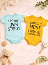 Little Angels Pack of 2 Funny Baby Onesies | Cotton Printed Bodysuits for Newborn Shirts & Shorts Pack of 2 Baby Cotton Onesies – Funny Printed Bodysuits (Blue & Yellow) 0-3M / White / Cotton