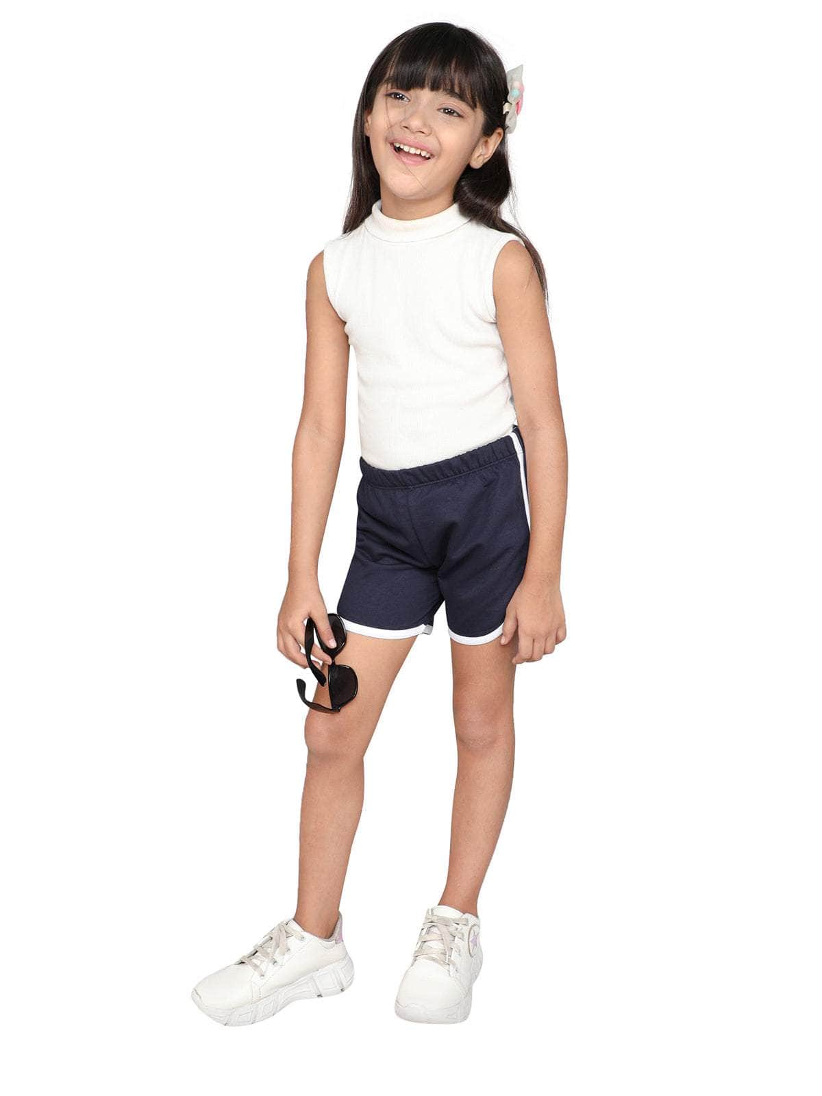 Little Angels Little Angels Cotton Navy Solid Shorts For Girls Shorts Lil Explorer Solid Shorts