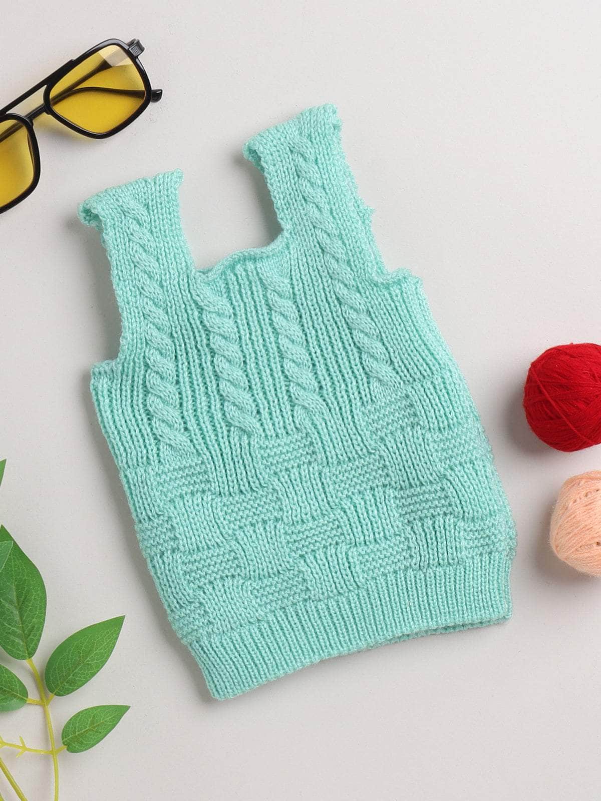 Little Angels Little Angels Baby Wool Square Neck Cable Knit with Basketweave Sleeveless Pullover For Baby Boys and Girls Sleeveless/vests Bundle Up Button-Up Basketweave Pullover 0-3M / Green / Baby Wool
